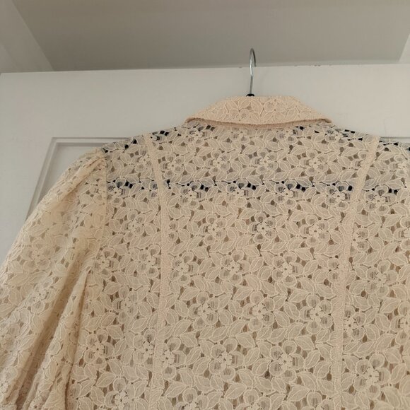 Veronica Beard Lace Mini Shirt Dress Sz 4 In Stone Khaki Button Down Puff Sleeve - Picture 9 of 10